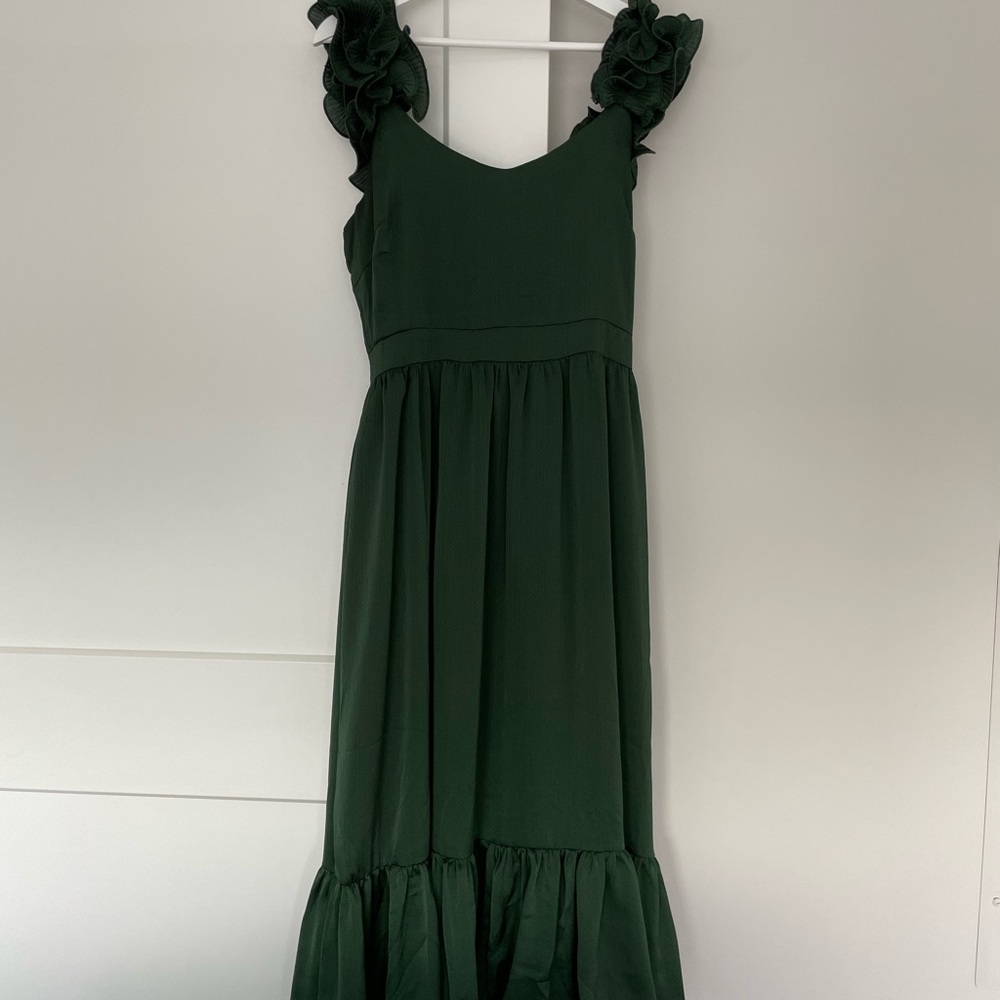 Lulu's Emerald Green Midi Satin Dress